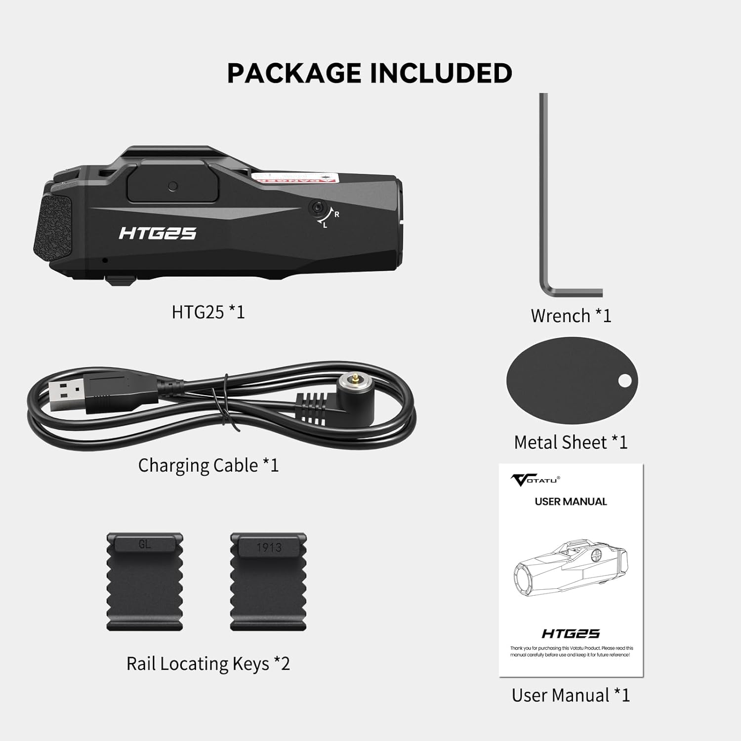 VOTATU 1600 Lumens Rechargeable Green Laser Flashlight Combo Pistol Mount Adjustable Rail Keys - Image 7