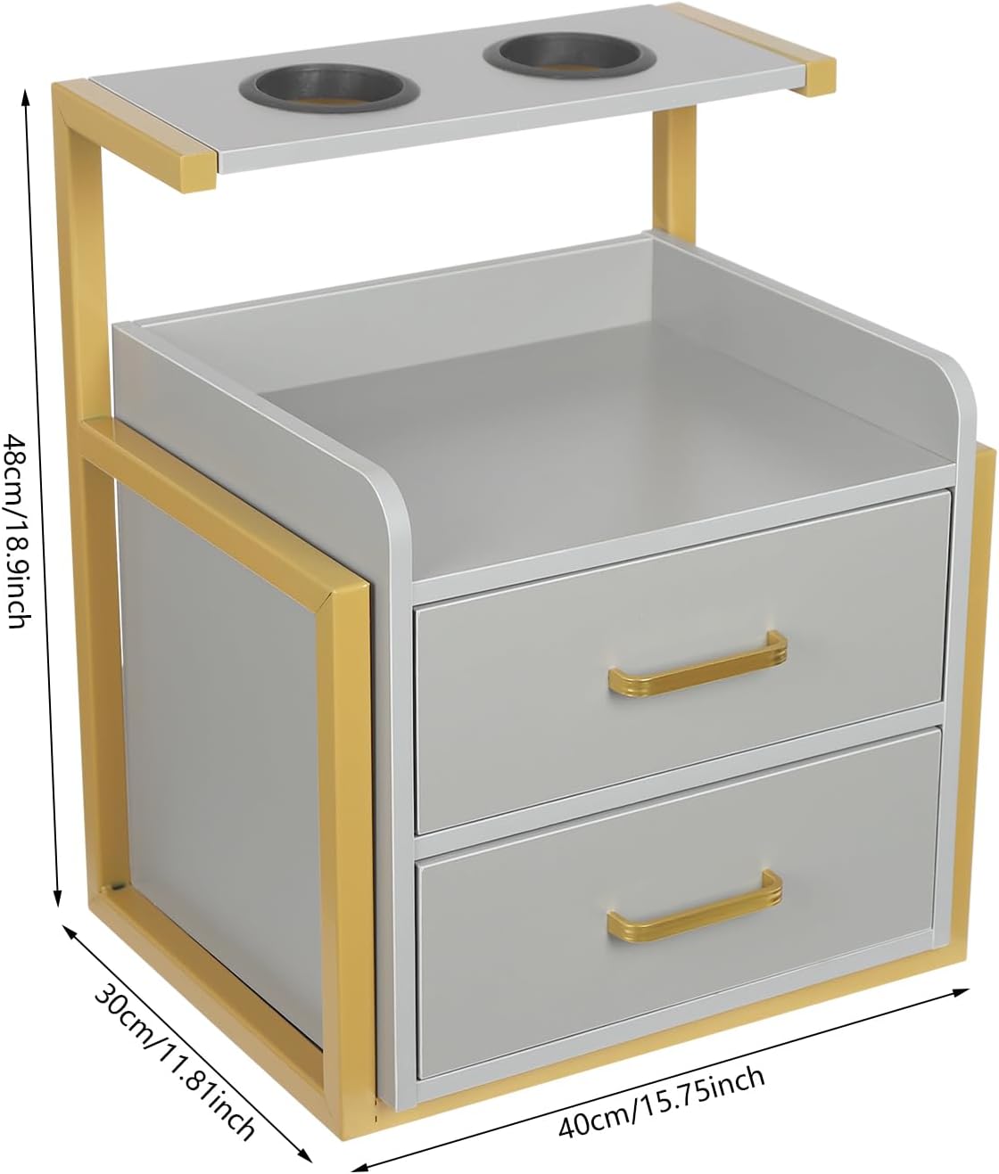 Gold and Grey Salon Workstation with 2 Drawers and Hair Dryer Holder - Image 3