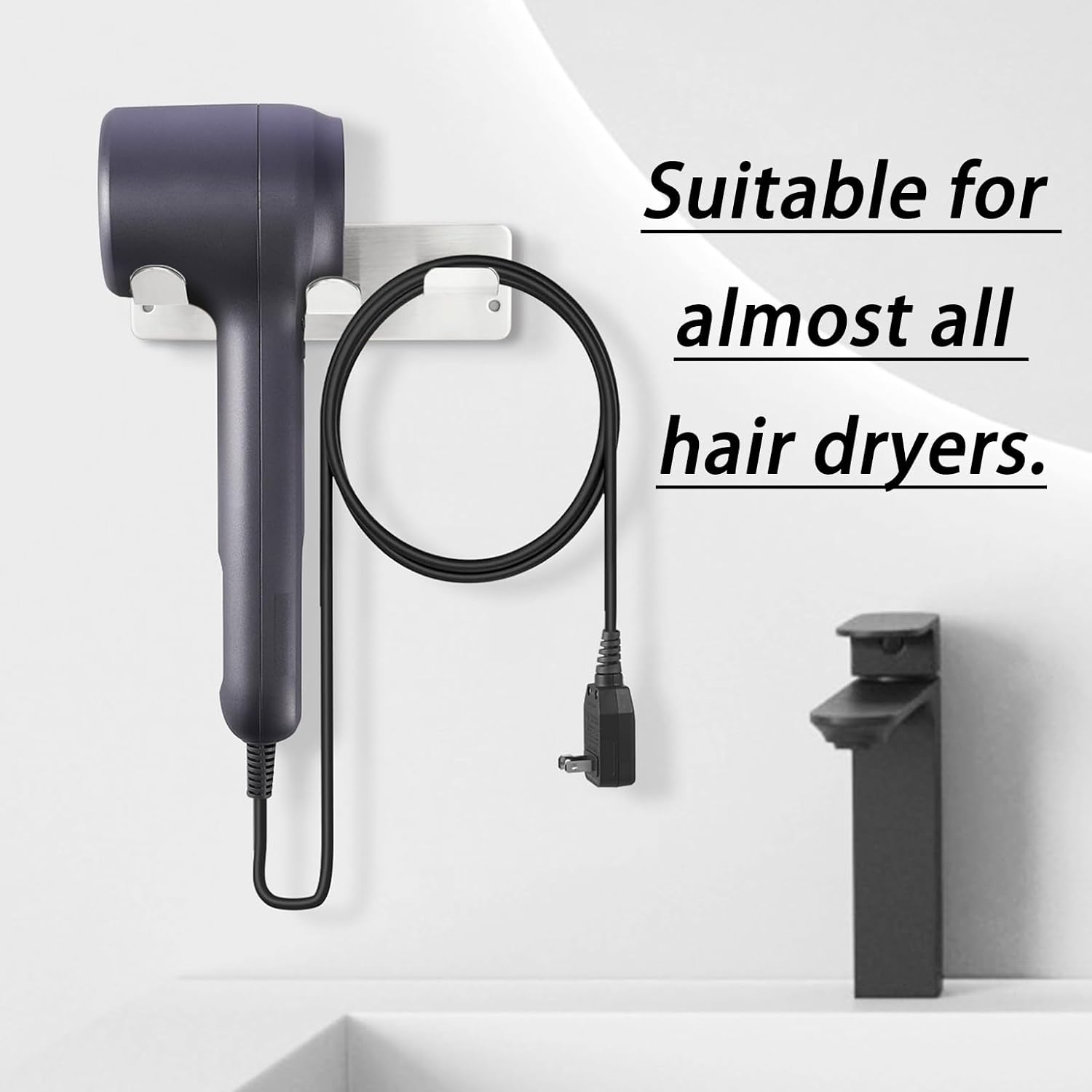 Silver 304 Stainless Steel Wall Mounted Hair Dryer Holder Rack for All Dryers - Image 6