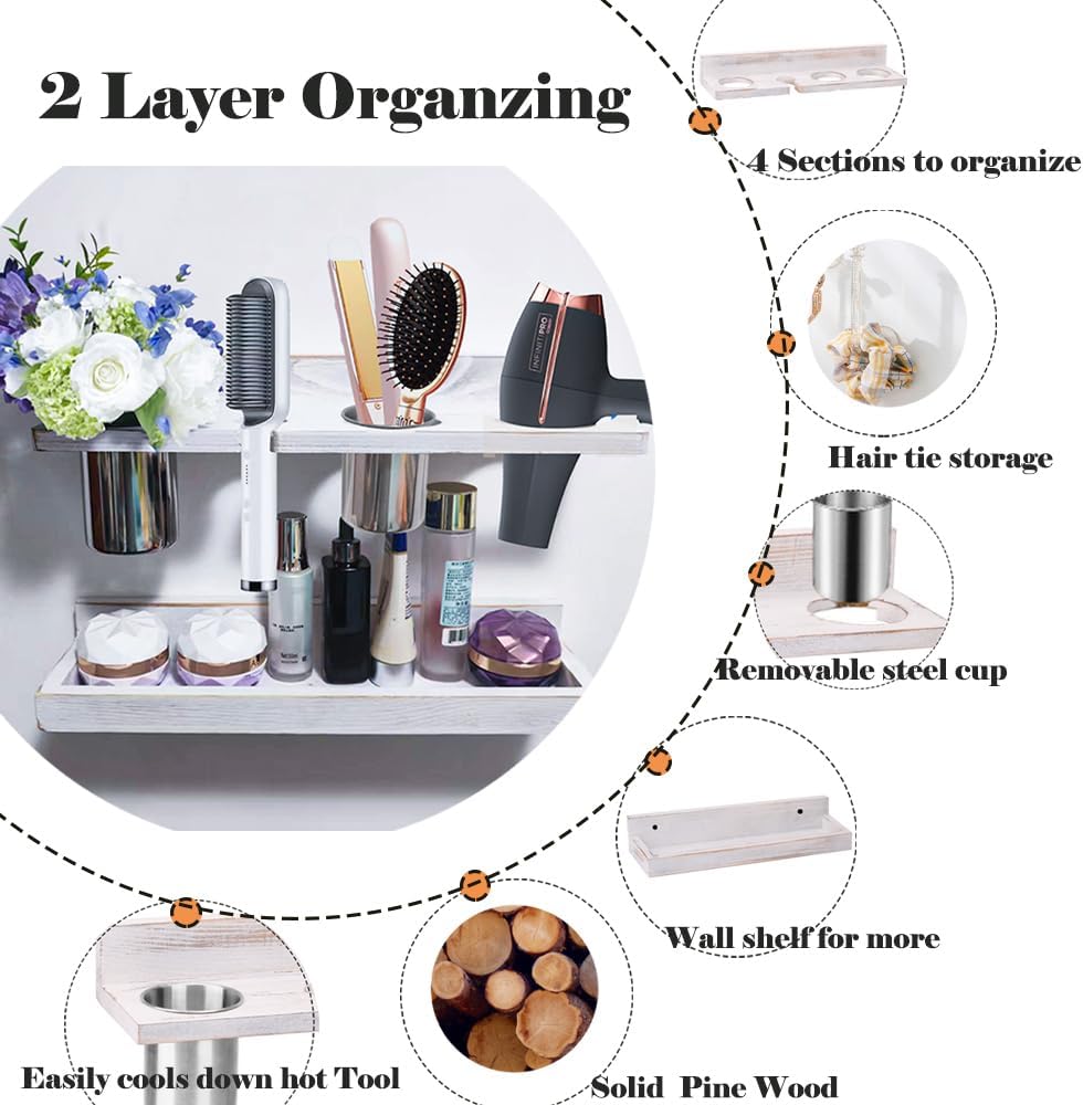 Rustic Wall-Mounted Blow Dryer Holders Set of 2 Heat Resistant Organizer - Image 4
