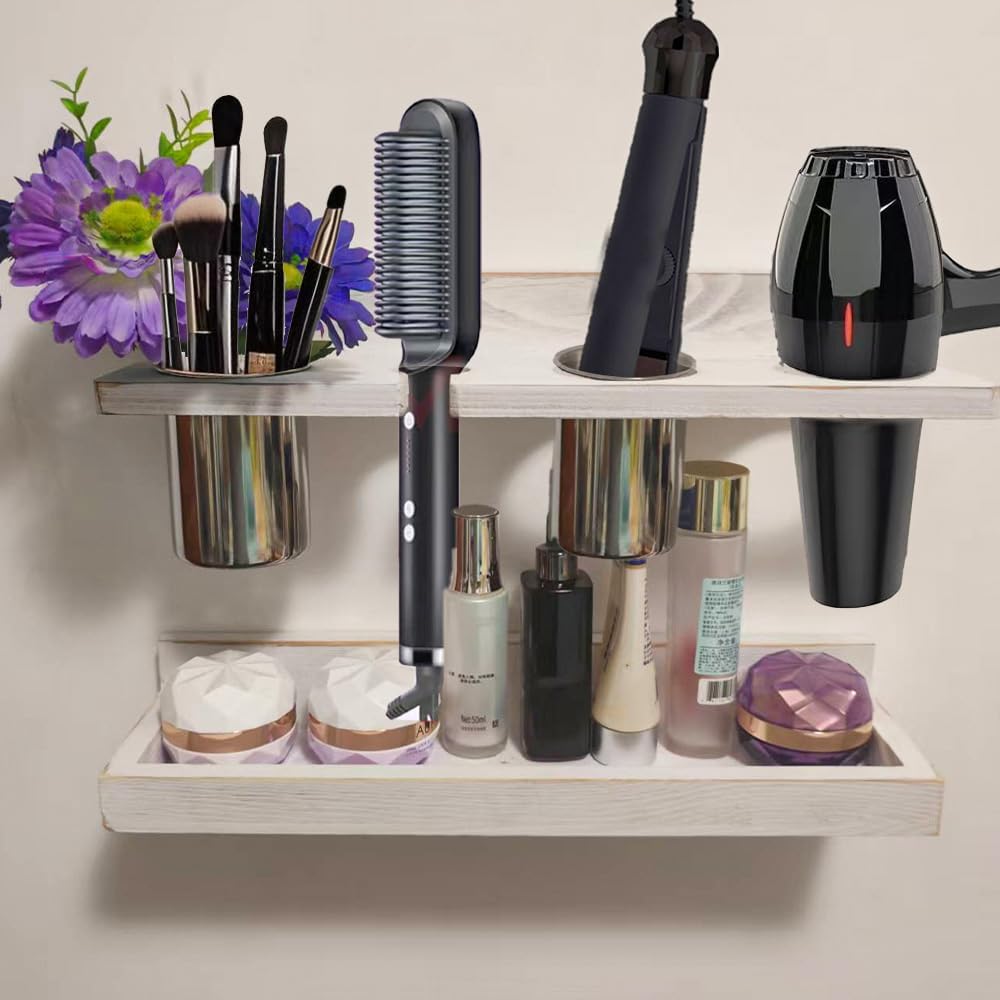 Rustic Wall-Mounted Blow Dryer Holders Set of 2 Heat Resistant Organizer - Image 6