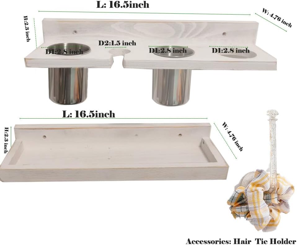 Rustic Wall-Mounted Blow Dryer Holders Set of 2 Heat Resistant Organizer - Image 2