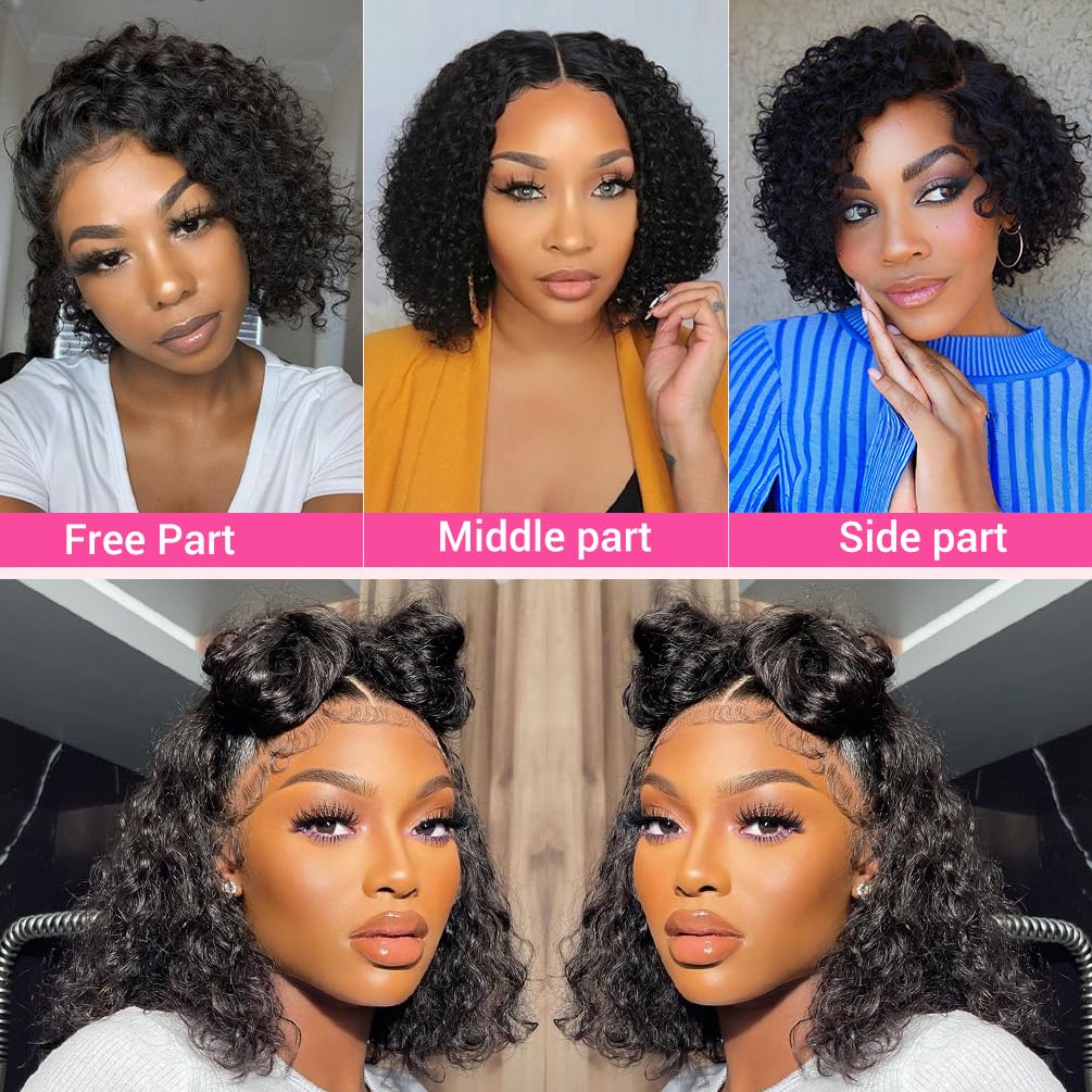 Wear and Go Glueless Human Hair Bob Wig 4x4 Curly Wave Lace Front 10 Inch 180% Density - Image 5