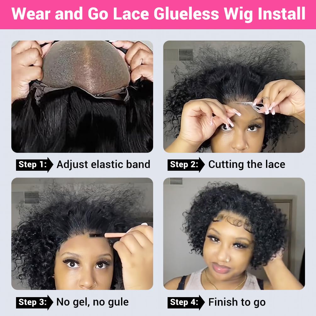 Wear and Go Glueless Human Hair Bob Wig 4x4 Curly Wave Lace Front 10 Inch 180% Density - Image 6