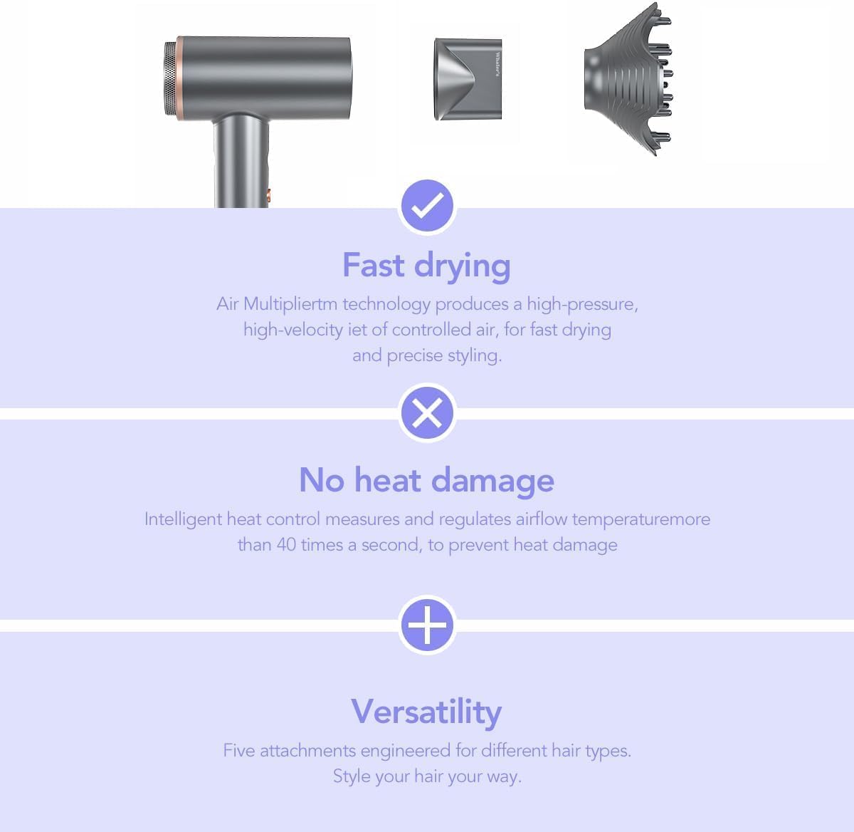 Whaler's 1400W Professional Ionic Hair Dryer Black with 4 Heat Settings and Accessories - Image 3