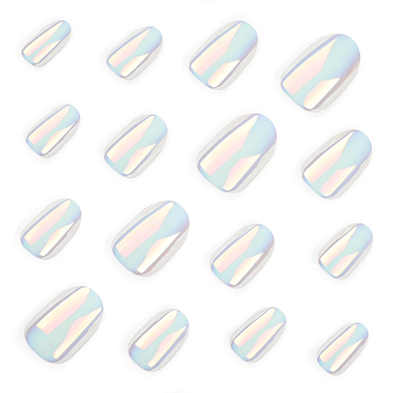 White Chrome Almond Medium Press On Nails Ice Iridescent 24 Piece Set - Image 3