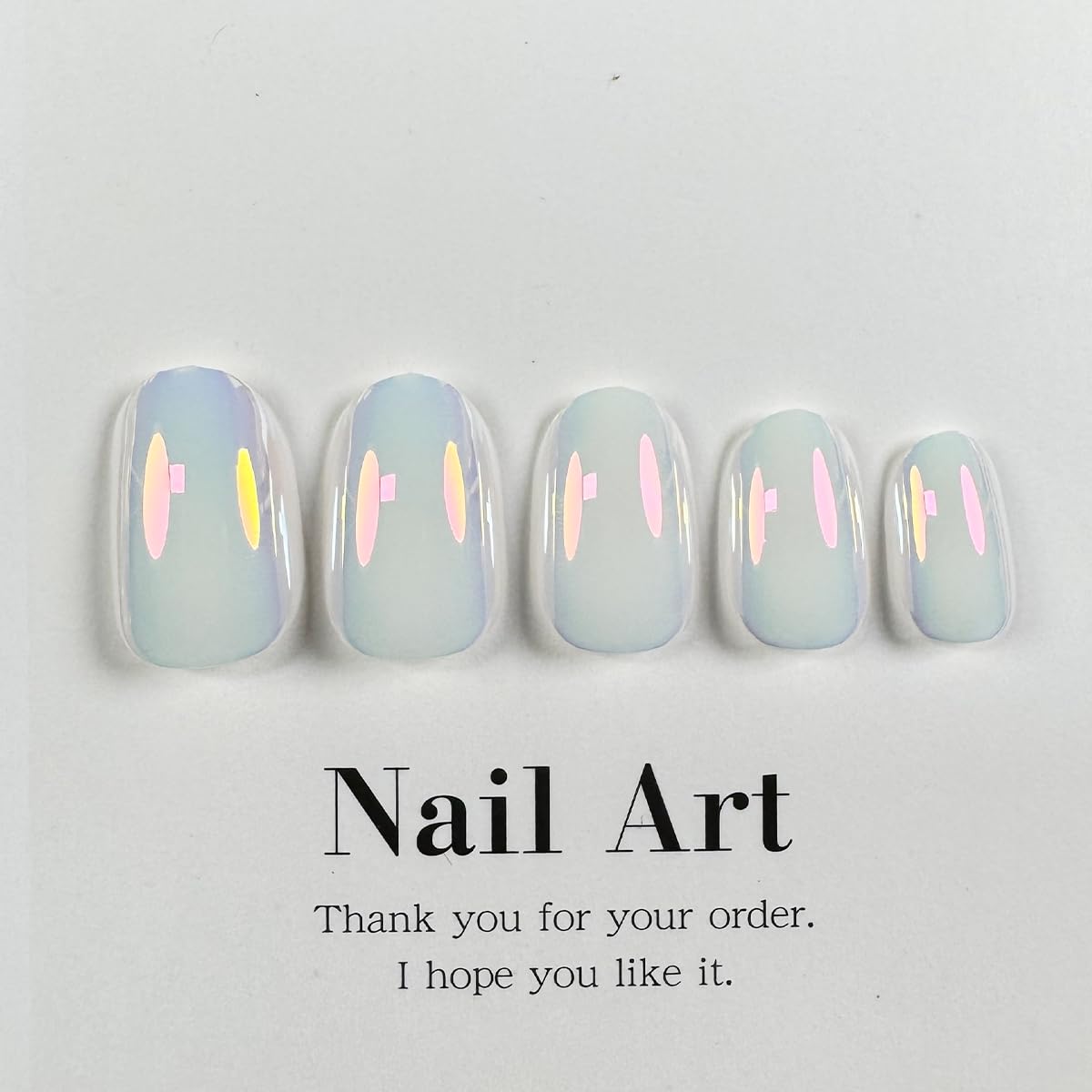 White Chrome Almond Medium Press On Nails Ice Iridescent 24 Piece Set - Image 5