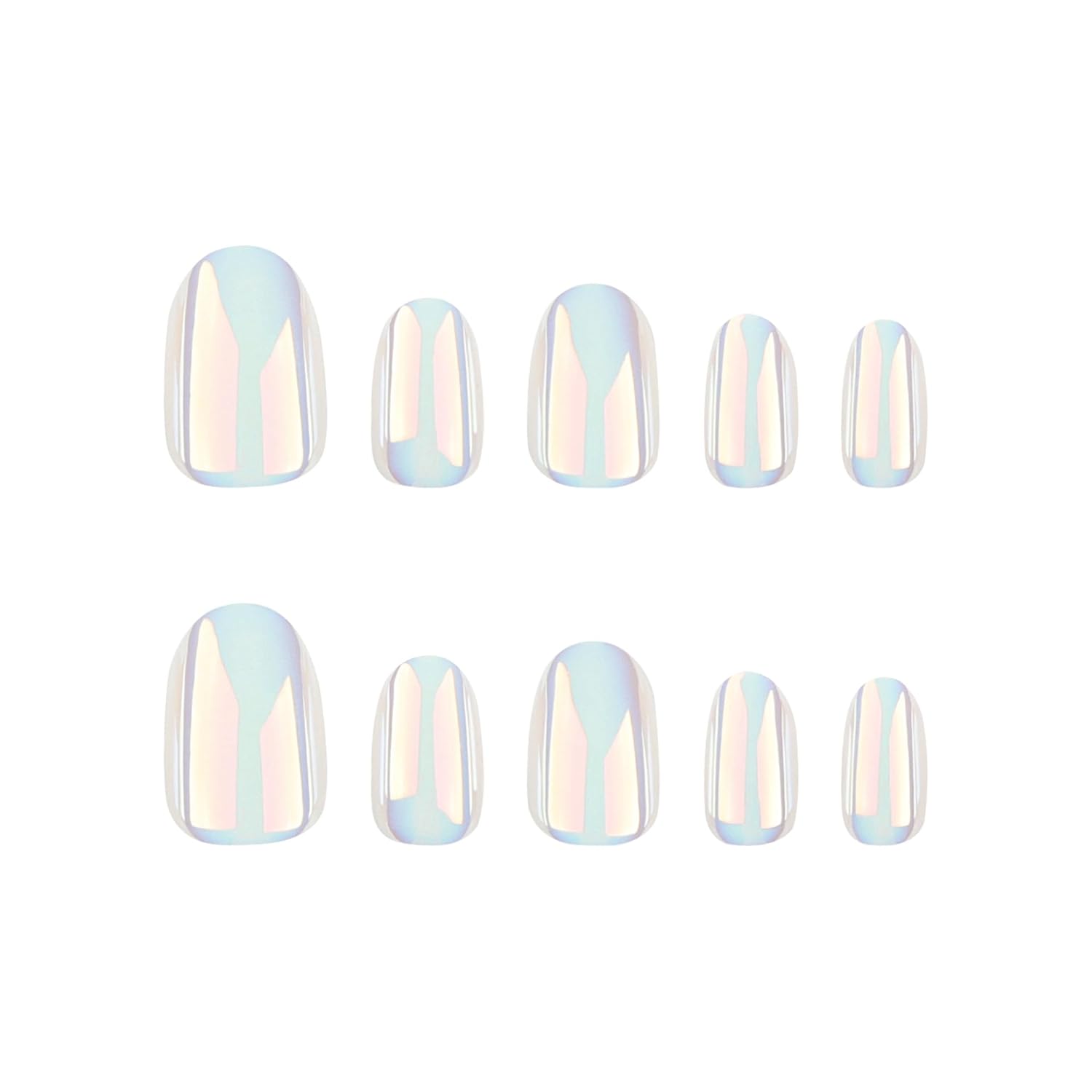 White Chrome Almond Medium Press On Nails Ice Iridescent 24 Piece Set - Image 4