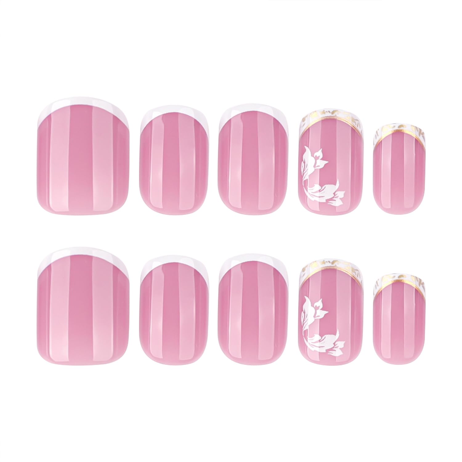 Reusable White French Tip Press on Nails with Butterfly Glitter Short Square 24 Pcs - Image 2