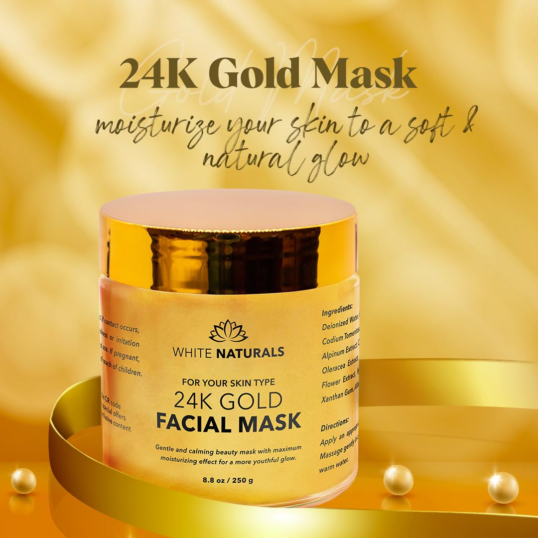 White Naturals 24K Gold Anti-Aging Moisturizing Facial Mask for Flawless Skin, 100g - Image 5