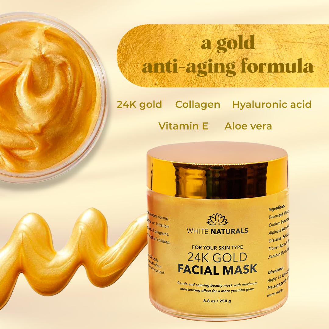 White Naturals 24K Gold Anti-Aging Moisturizing Facial Mask for Flawless Skin, 100g - Image 2