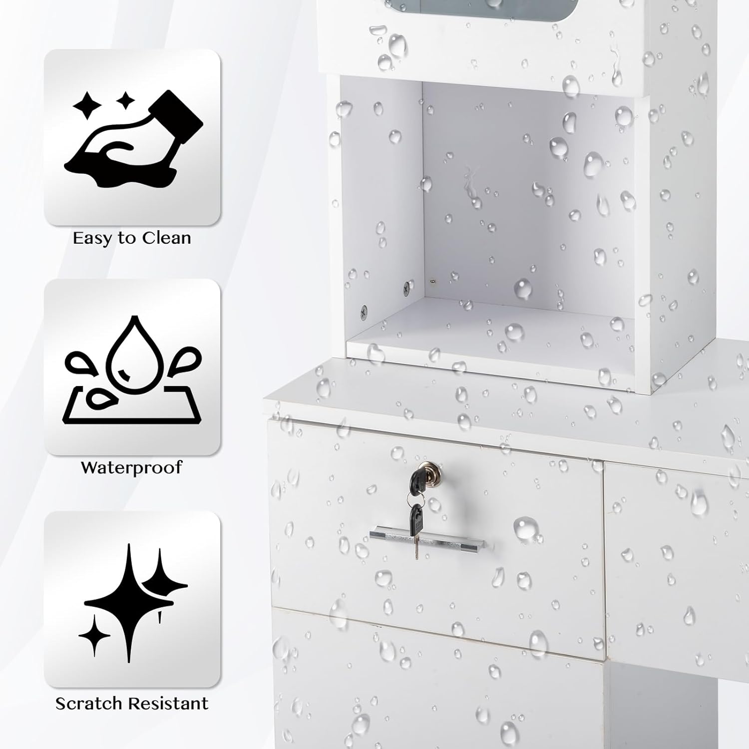 Winado Wall Mount Barber Salon Station and Makeup Vanity Desk with Storage Cabinet and 2 Drawers, White - Image 6