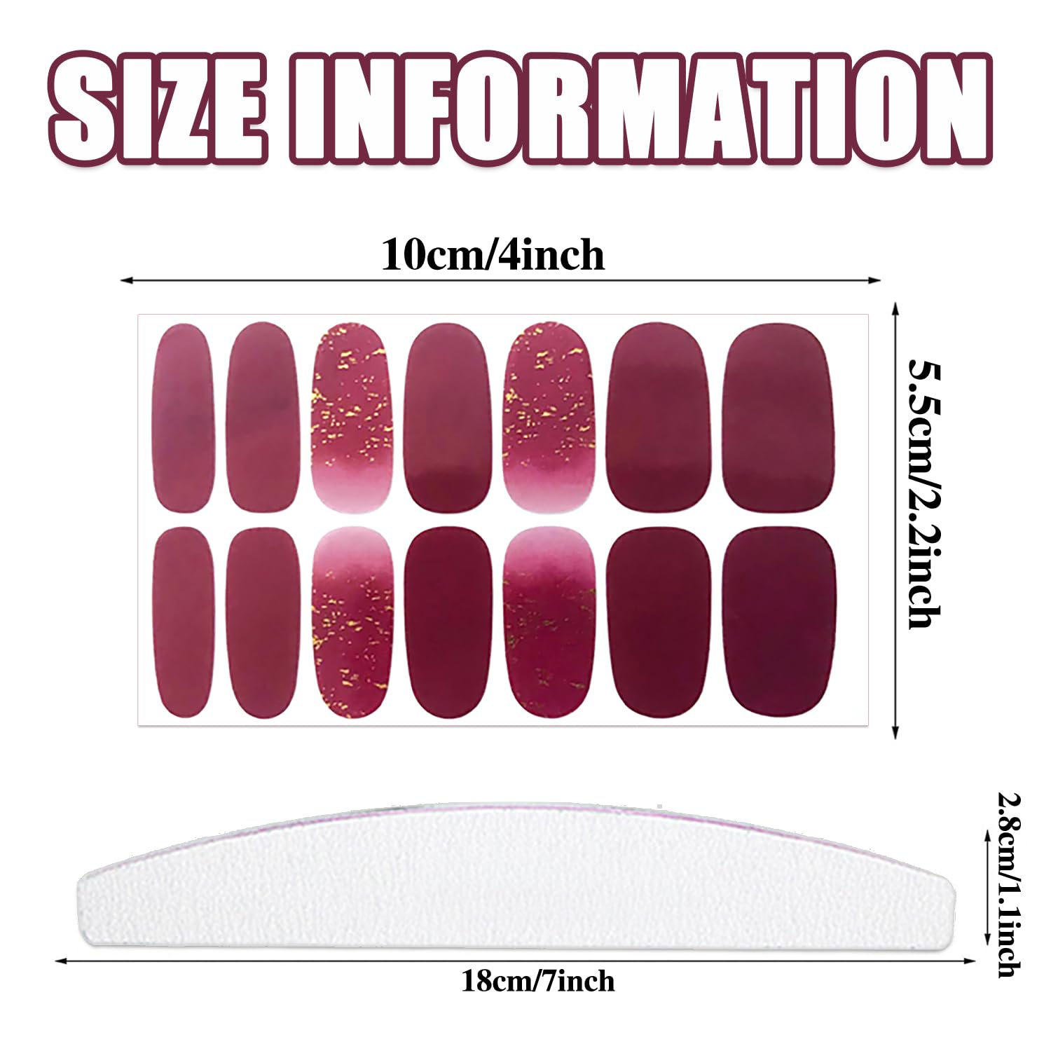WOKOTO 20 Sheets Red Solid Nail Polish Wraps with Nail File, Semi-Glossy Finish - Image 3