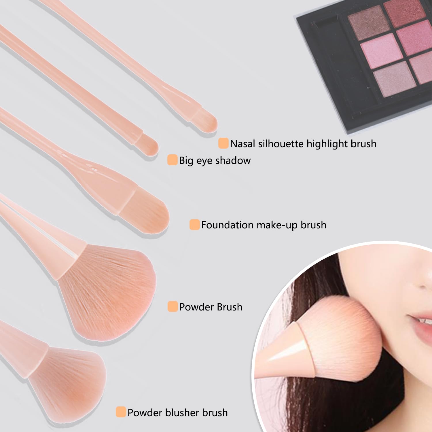 WOKOTO 5pc Peach Pink Nail Art & Makeup Dust Brush Set - Image 7