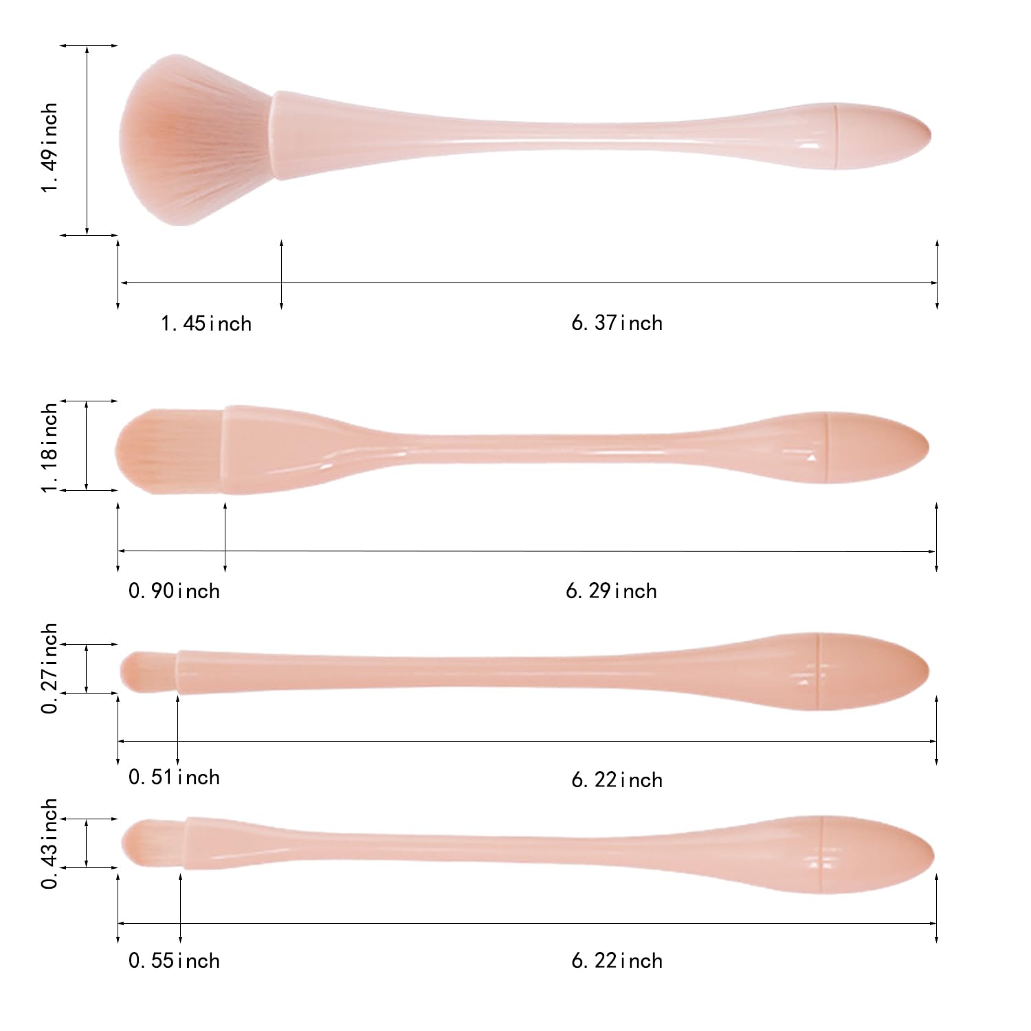 WOKOTO 5pc Peach Pink Nail Art & Makeup Dust Brush Set - Image 2