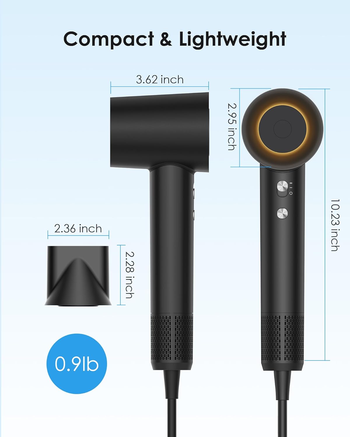 Zhiyangfei Black 110,000 RPM Negative Ion Hair Dryer with 3 Heat Settings and Magnetic Nozzle - Image 6