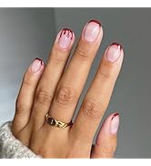 24 Pcs Halloween Press on Nails Short Square - SHANRUN Pink Fake Nails Press ons Red French Nail ...
