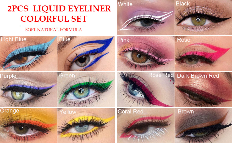 evpct 2Pcs White Black Liquid Eyeliner Set Waterproof