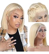 Flady 12 inch Blonde Bob Wig Human Hair 613 13X4 Lace Front Wigs Human Hair Pre Plucked 613 Blond...