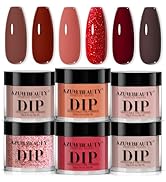 AZUREBEAUTY Dip Powder, Fall Brown Red Glitter 6 Colors Dipping Powder Starter Kit French Nail Ar...