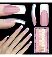 NOVO OVO Medium Slightly Curved White French Tip Nail Tips BERRY PINK Full Cover for Press on Acr...