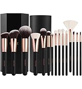 docolor Makeup Brush Set Professional, 15 PCS Black Wood Handle Makeup Brushes, Premium Cruelty-F...