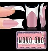 NOVO OVO White French Tip Duck Feet Nail Tips Full Cover for Press on Acrylic with Moon Curve, Th...
