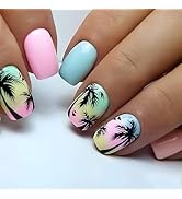 24 Pcs Blue Pink Press on Nails Extra Short Square,LINMEIZAI Ombre Fake Nails Press ons Nail Tip ...