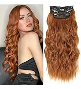 ALXNAN Clip in Hair Extension,Long Wavy Hair Extensions 20 Inch Orange Red 4PCS Thick Hairpieces ...