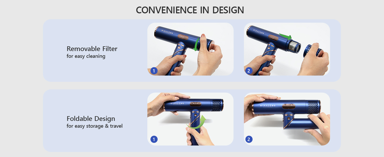 MIRACOMB Foldable Hair Dryer Ionic Blow Dryer