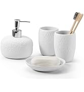 DASITON Bathroom Accessories Set with Embossed Design,4 Pcs Ceramic Bathroom Accessories Sets Com...