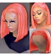 13X4 HD Transparent Straight Pink Short Bob Wig Human Hair Frontal Lace Wig Glueless Blunt Cut Bo...