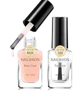 Nailshion Base and Top Coat, Clear Nude Nail Polish Rich in VE Calcium Quick Air Dry Non Gel Chip...