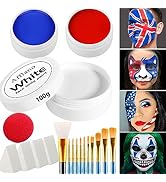 Afflano Clown Makeup Large White Blue Red Face Body Paint Kit, Pro Oil Based Body Painting+Brushe...