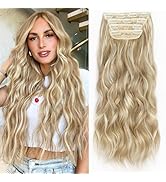 ALXNAN Clip in Long Wavy Synthetic Hair Extension 20 Inch Beach Blonde 4PCS Thick Hairpieces Fibe...