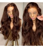 Chocolate Brown Lace Front Wigs Human Hair Body Wave 13x4 Brown Lace Front Wig Human Hair Wear an...