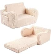 MOMCAYWEX Kids Chairs for Toddler, 2-in-1 Toddler Soft Sherpa Couch Fold Out, Convertible Sofa to...