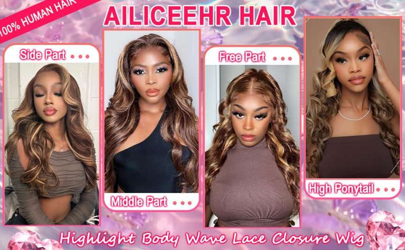 5x5 Highlight Lace Closure Wig Human Hair Body Wave 5x5 HD Lace Closure Wig