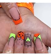 24 Pcs Halloween Press on Nails Medium Square - SHANRUN Matte Pink Fake Nails Press ons French Na...