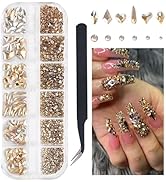 SUTOKAKA 1 Box Champagne Gold Nail Art Rhinestones Multi Shapes 3D Flatback Bedazzling Crystals N...