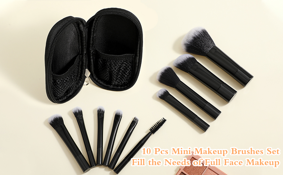 10 Pcs Travel Makeup Brush Set with Pack 