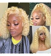 613 Bob Wig Human Hair Deep Wave Curly Blonde Bob Wigs Human Hair Glueless 13x4 Lace Front Wigs 1...
