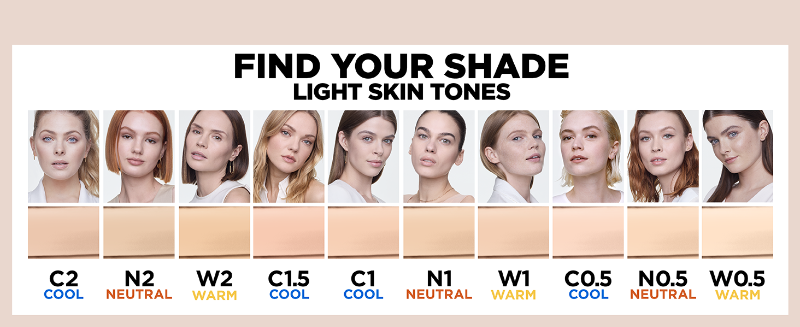 find your shade, light skin tones