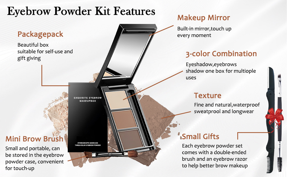 Eyebrow eye brow powder tinted filler pencil color palette set brown makeup gift for older women