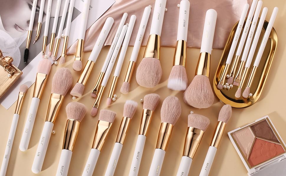 BEILI 30pcs Professional Makeup Brush Set White/Rose Gold pink Vegan makeup brushes set