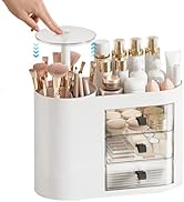 DASITON Makeup Organizer with 3 Drawers,Automatic Lifting Makeup Brush Holder with Lid,Large Capa...
