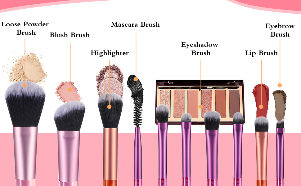 10 Pcs Travel Makeup Brush Set with Pack 