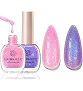 AZUREBEAUTY Chrome Nail Polish, 2 Colors holographic Glitter Shimmer Pink Purple Long Lasting Qui...