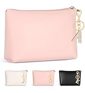 MAANGE A-Z Personalized Small Makeup Bag Initial PU Leather Make Up Bag Cute Cosmetic Bag For Wom...