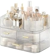 DASITON Makeup Organizer with Drawers and Rotating Makeup Brush Holder,Large Capacity Stackable C...